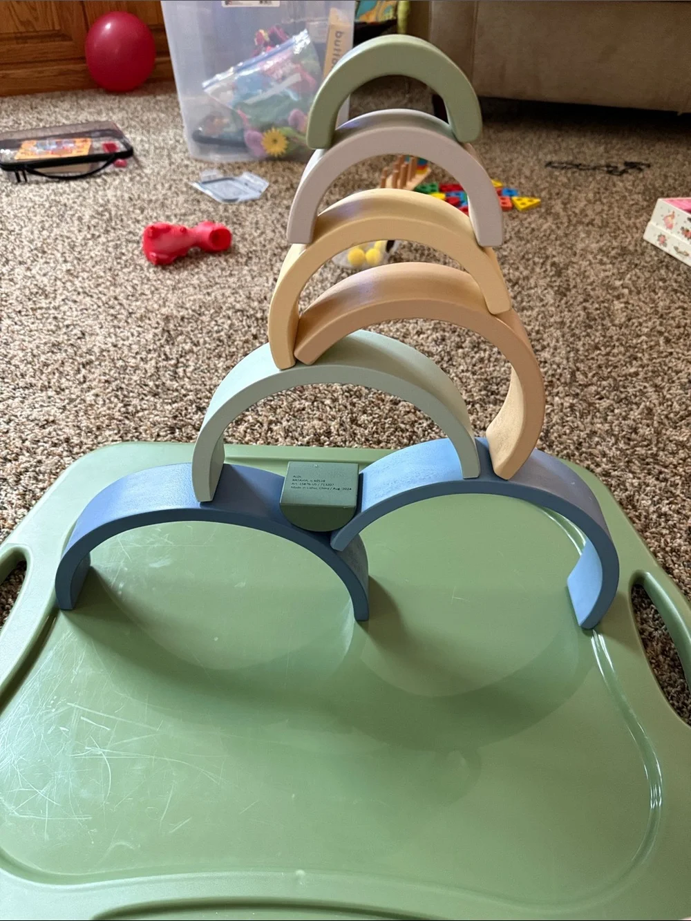 Wooden Pastel Rainbow Stacking Toy - Multicolor